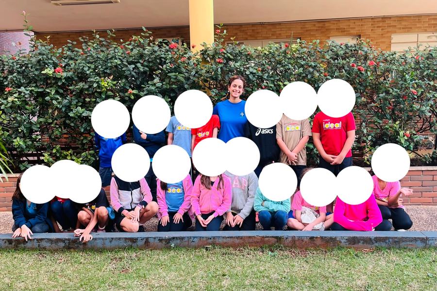 Beatriz with her class outdoors